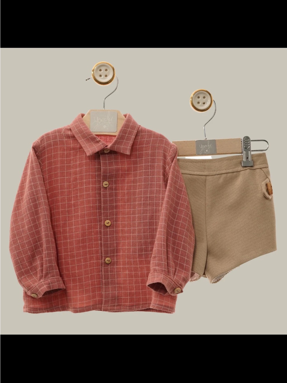 Checked Shirt & Tan Shorts